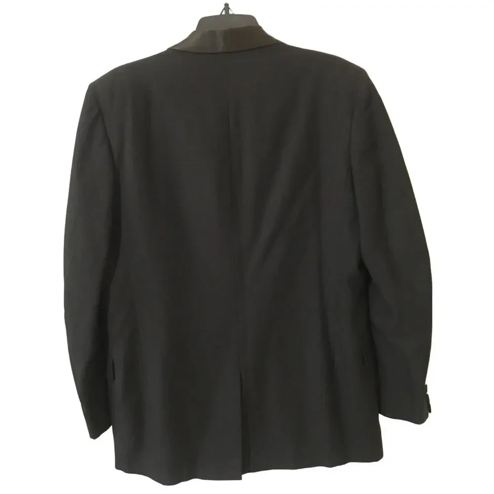 After Six by Rudofker Large Black Lined Tuxedo Jacket W Satin Trim Pleated Pants